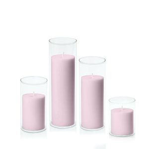 Centrepiece Sets | Pastel Pink 7cm Pillar in 8cm Glass Set – Sm Candles Centrepiece Sets