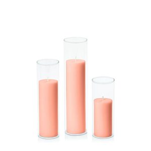 Centrepiece Sets | Peach 5cm Pillar in 5.8cm Glass Set – Lg Candles Centrepiece Sets