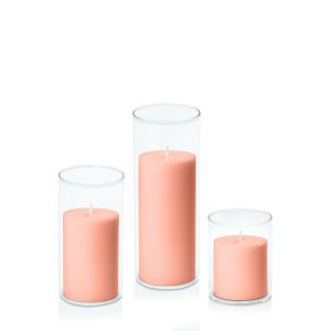 Centrepiece Sets | Peach 7cm Pillar in 8cm Glass Set – Sm Candles Centrepiece Sets