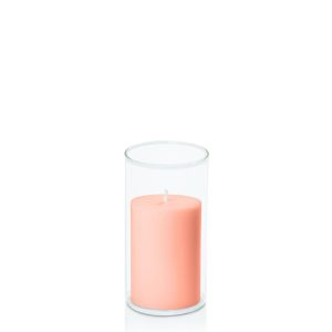 Centrepiece Sets | Peach 7cm x 10cm Pillar in 8cm x 15cm Glass Candle & Glass Sets Centrepiece Sets