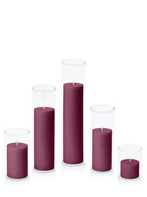 Centrepiece Sets | Plum 5cm Pillar in 5.8cm Glass Set – Sm Candles Centrepiece Sets