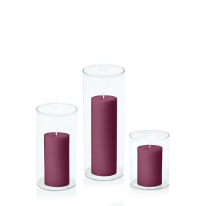 Centrepiece Sets | Plum 5cm Pillar in 8cm Glass Set – Sm Candles Centrepiece Sets