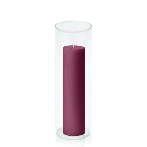 Centrepiece Sets | Plum 5cm x 20cm Pillar in 8cm x 25cm Glass Candle & Glass Sets Centrepiece Sets