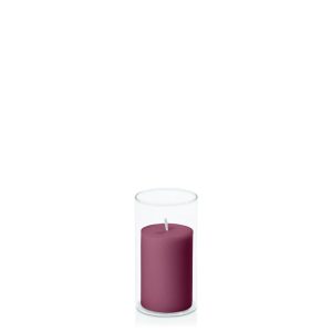 Centrepiece Sets | Plum 5cm x 7.5cm Pillar in 5.8cm x 12cm Glass Candle & Glass Sets Centrepiece Sets