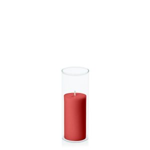 Centrepiece Sets | Red 5cm x 10cm Pillar in 5.8cm x 15cm Glass Candle & Glass Sets Centrepiece Sets