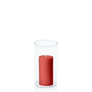 Centrepiece Sets | Red 5cm x 10cm Pillar in 8cm x 15cm Glass Candle & Glass Sets Centrepiece Sets