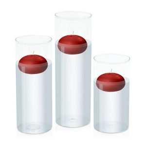 Centrepiece Sets | Red 7.5cm Floating in 10cm Glass Set – Lg Candles Centrepiece Sets