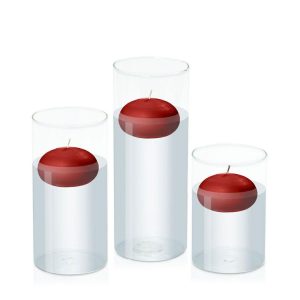 Centrepiece Sets | Red 7.5cm Floating in 10cm Glass Set – Med Candles Centrepiece Sets