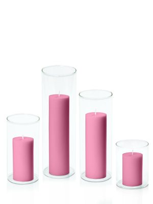 Centrepiece Sets | Rose Pink 5cm Pillar in 8cm Glass Set – Sm Candles Centrepiece Sets