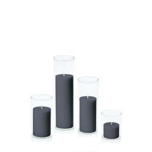 Centrepiece Sets | Steel Blue 5cm Pillar in 5.8cm Glass Set – Sm Candles Centrepiece Sets