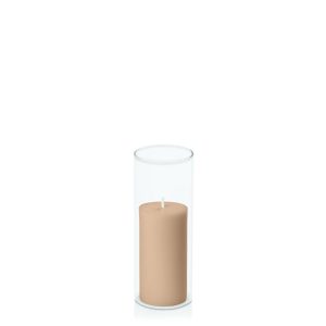 Centrepiece Sets | Toffee 5cm x 10cm Pillar in 5.8cm x 15cm Glass Candle & Glass Sets Centrepiece Sets