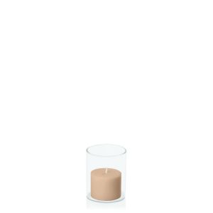 Centrepiece Sets | Toffee 5cm x 4cm Pillar in 5.8cm x 7cm Glass Candle & Glass Sets Centrepiece Sets