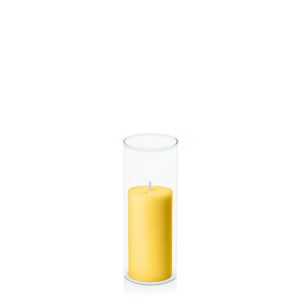 Centrepiece Sets | Yellow 5cm x 10cm Pillar in 5.8cm x 15cm Glass Candle & Glass Sets Centrepiece Sets