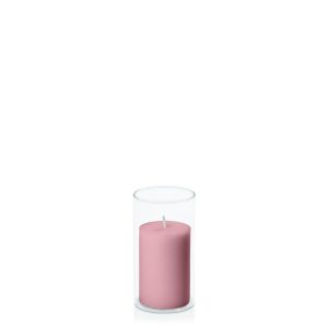 Centrepiece Sets | Dusty Pink 5cm x 7.5cm Pillar in 5.8cm x 12cm Glass Candle & Glass Sets Centrepiece Sets