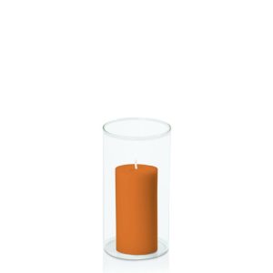 Centrepiece Sets | Baked Clay 5cm x 10cm Pillar in 8cm x 15cm Glass Candle & Glass Sets Baked Clay