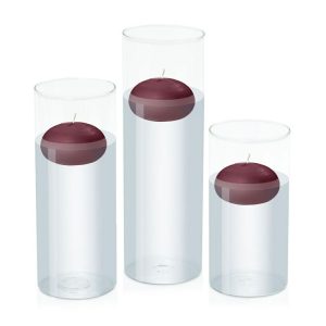 Centrepiece Sets | Burgundy 7.5cm Floating in 10cm Glass Set – Lg Candles Burgundy