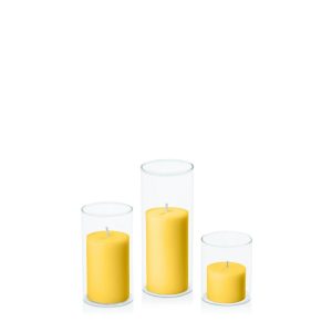 Centrepiece Sets | Yellow 5cm Pillar in 5.8cm Glass Set – Sm Candles Centrepiece Sets