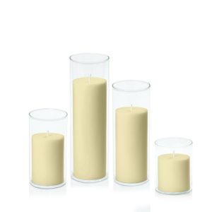 Centrepiece Sets | Buttercream 7cm Pillar in 8cm Glass Set – Sm Candles Buttercream